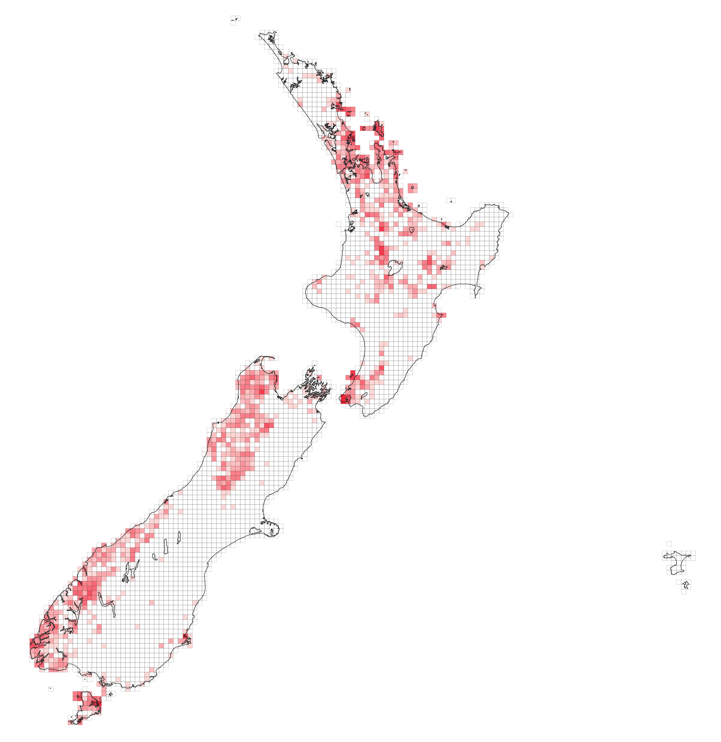 Sitings of kākā in the NZ Bird Atlas